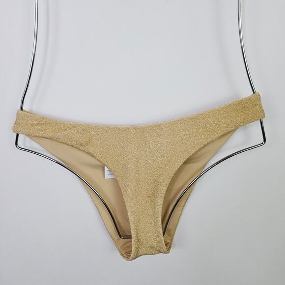 Aerie Cheeky Gold Bikini Set 2 Piece Swimsuit Women Medium Sparkle Shimmer UPF50 - Picture 2 of 12